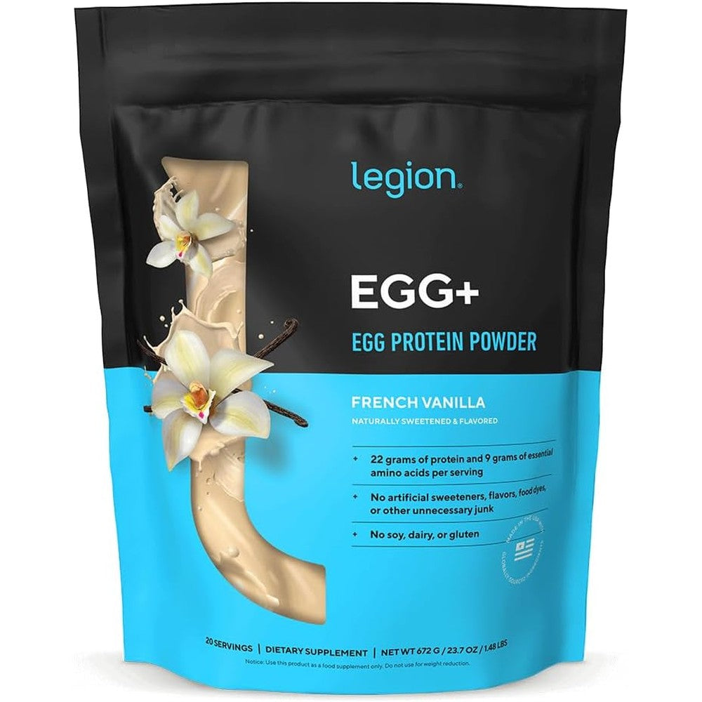 LEGION Egg+ Protein Powder with BCAAs - Naturally Sweetened and Flavored Egg White Protein Powder - Fast Digesting Protein for Muscle Growth and Strength, Vanilla, 20 Servings