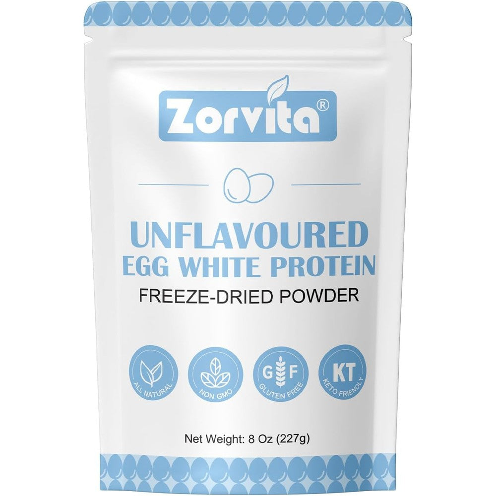 Zorvita Freeze Dried Egg White Powder 8 ounce pouch front view for muscle recovery