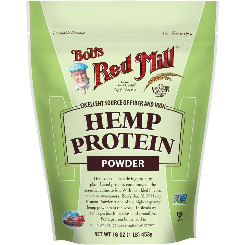 Bob's Red Mill Hemp Protein Powder 16 Ounce bag front view authentic plant based protein.