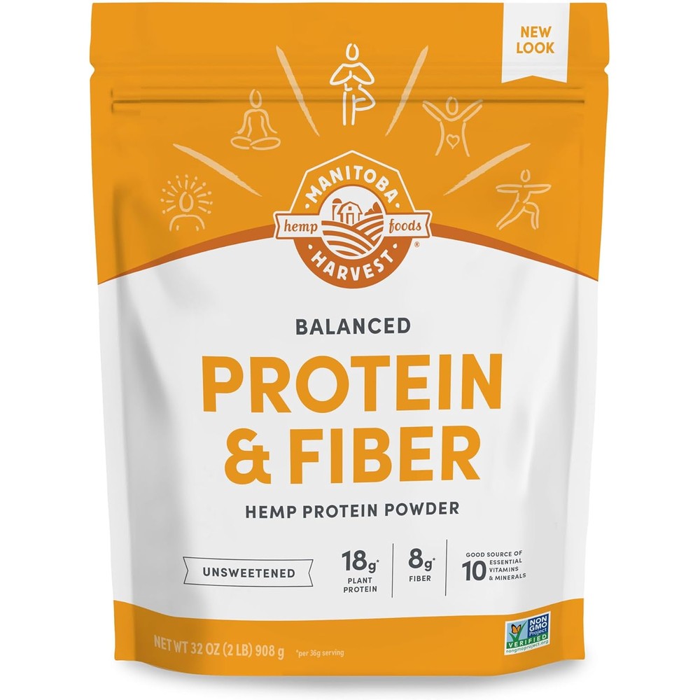 Manitoba Harvest Hemp Yeah Balanced Protein and Fiber Powder front view for plant-based nutrition.