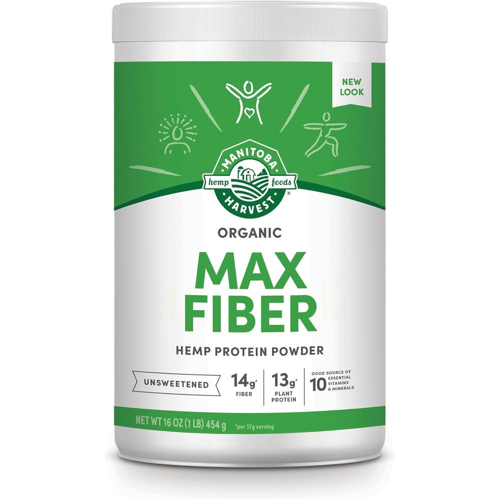 Manitoba Harvest Hemp Yeah Organic Max Fiber Protein Powder front view for plant-based nutrition.