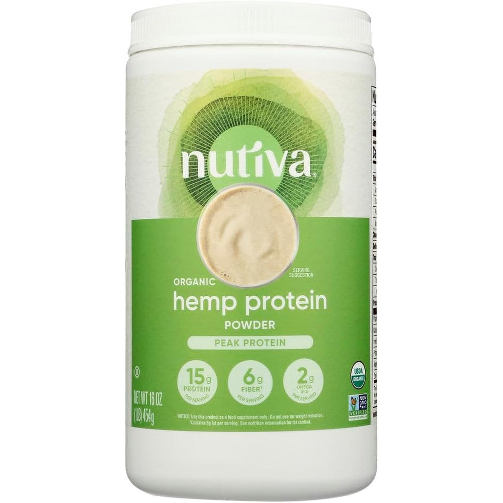 Nutiva Organic Hemp Protein Powder 16 Ounce front view plant based supplement