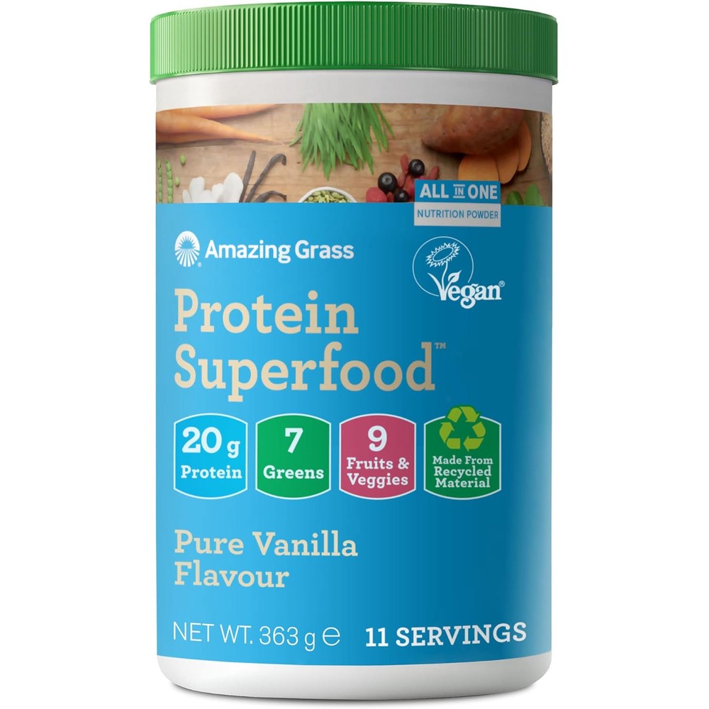 Amazing Grass Protein Superfood Pure Vanilla container front view organic vegan protein
