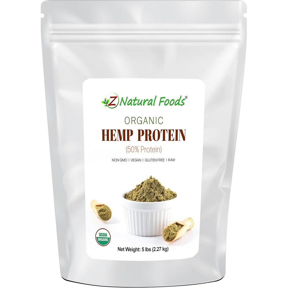 Z Natural Foods Organic Hemp Protein Powder 5 pound bag front view authentic plant protein.