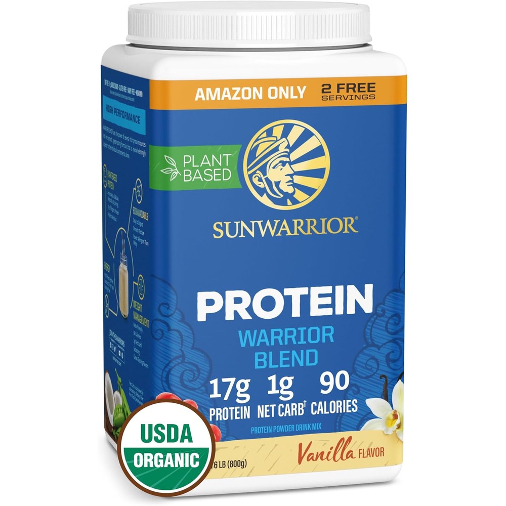 Sunwarrior Warrior Blend Vanilla Protein Powder front view for muscle recovery