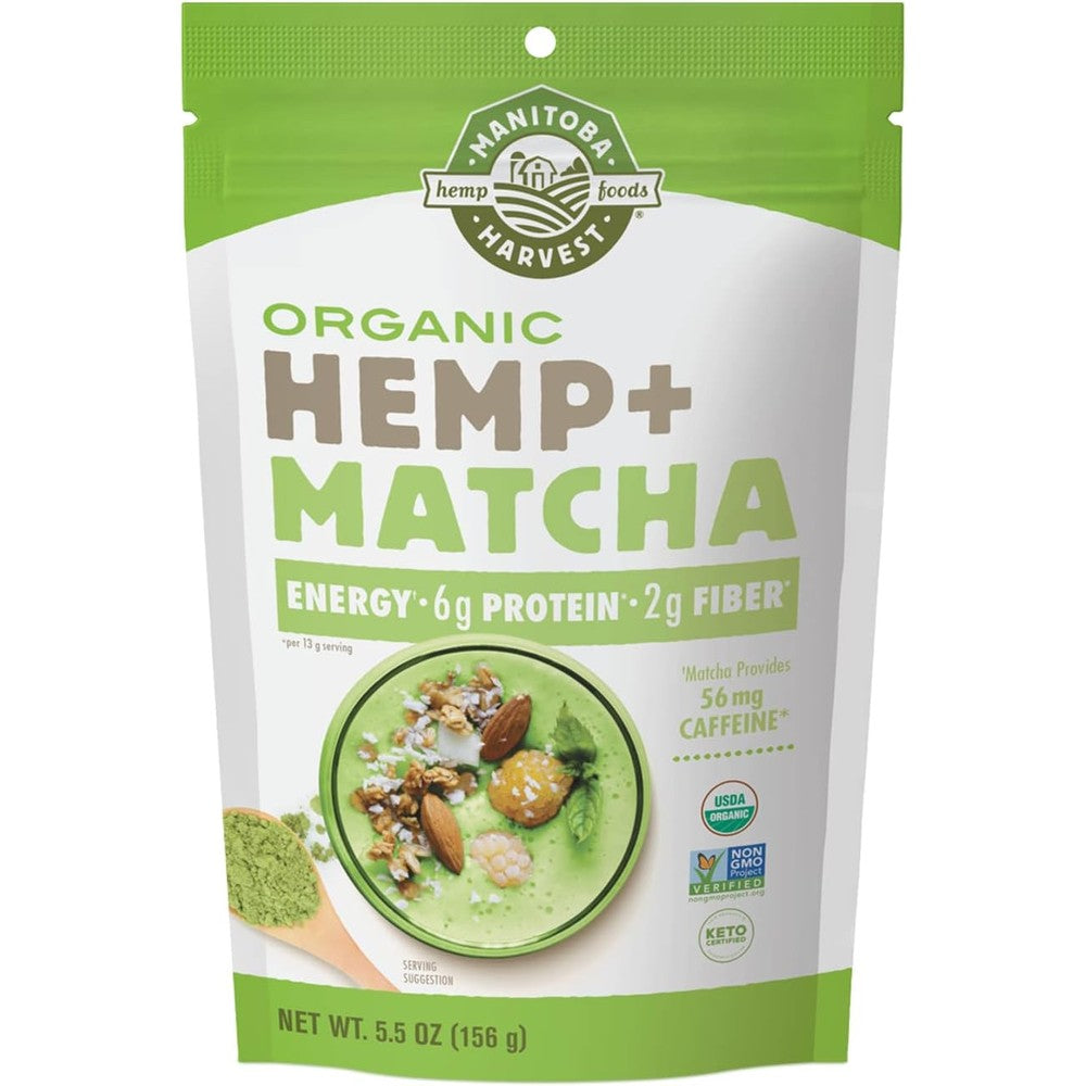Manitoba Harvest Organic Hemp and Matcha Powder front pouch view plant based protein
