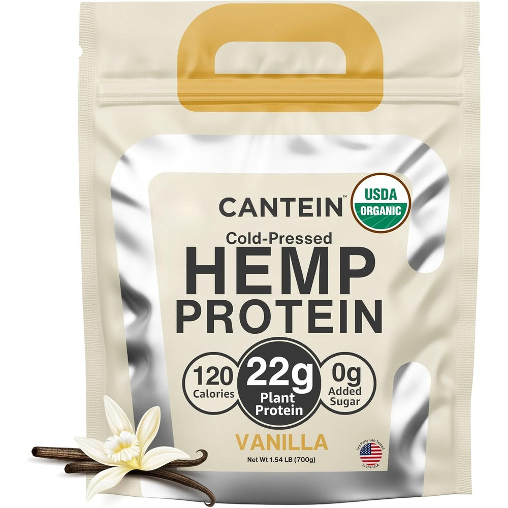 Cantein Organic Hemp Protein Powder front view for vegan muscle recovery.