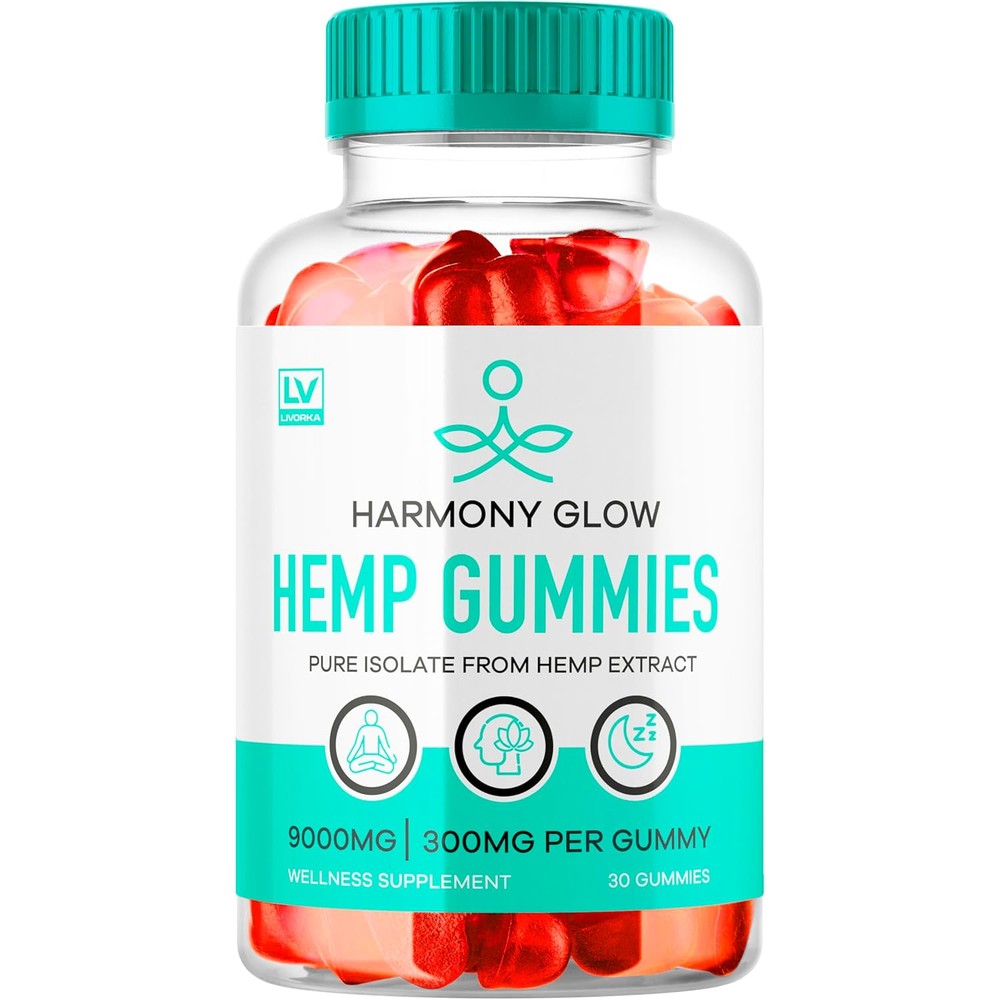 Livorka Harmony Glow Hemp Gummies bottle front view for relaxation.