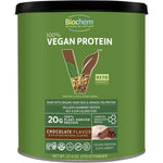 Biochem 100% Vegan Protein chocolate flavor tub front view plant based supplement