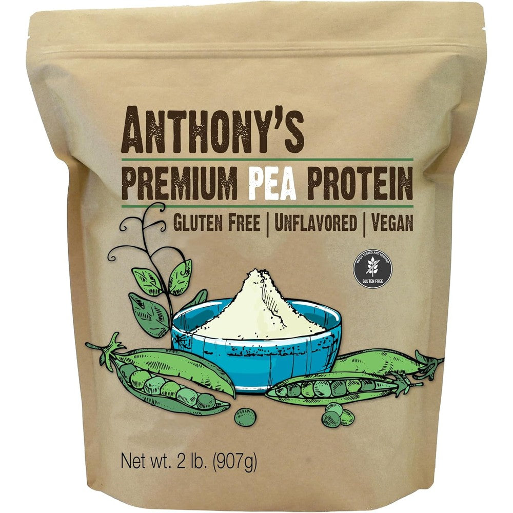 Anthony's Premium Pea Protein 2 Pound bag front view plant based supplement