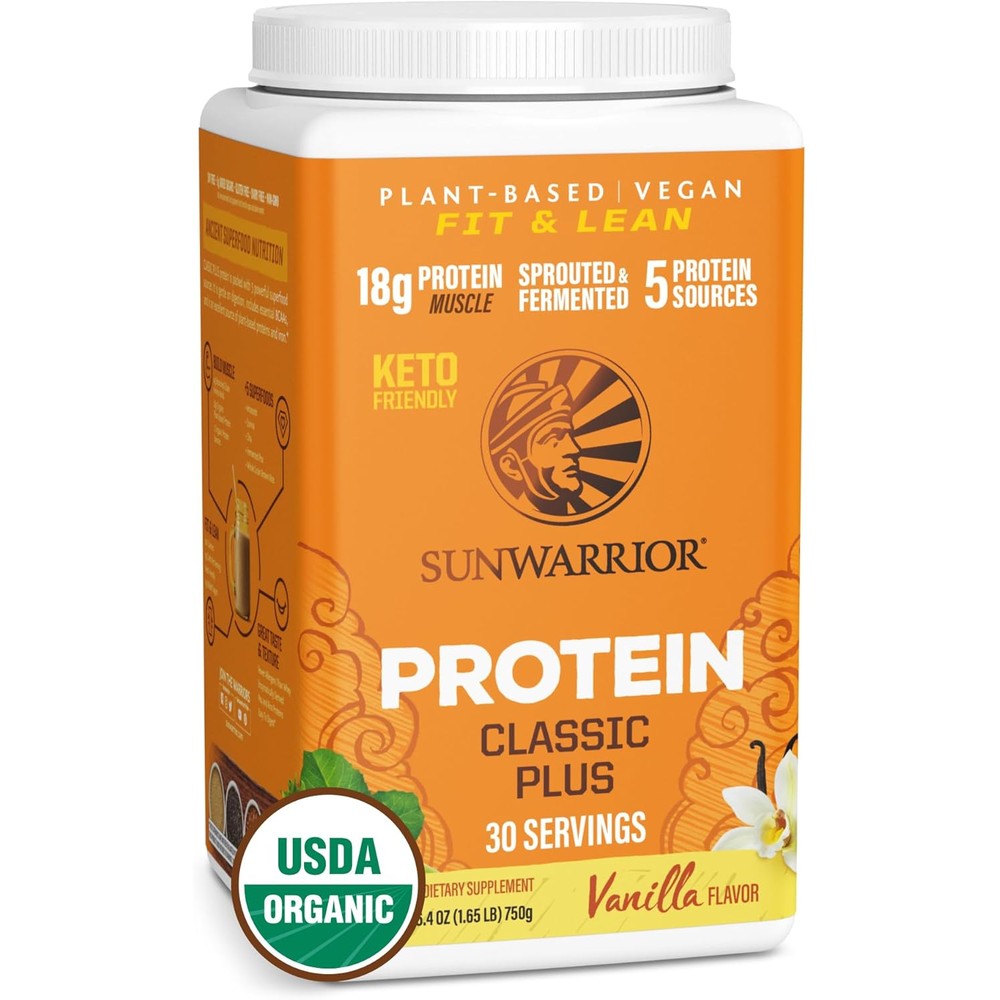 Sunwarrior clean vegan protein powder vanilla organic 30 servings 1.65 lb tub