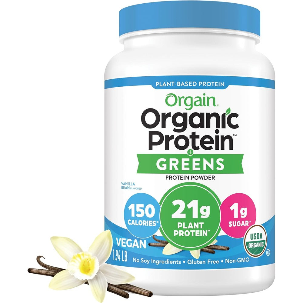 Orgain organic vegan protein powder plus greens vanilla bean 1.94 lb container