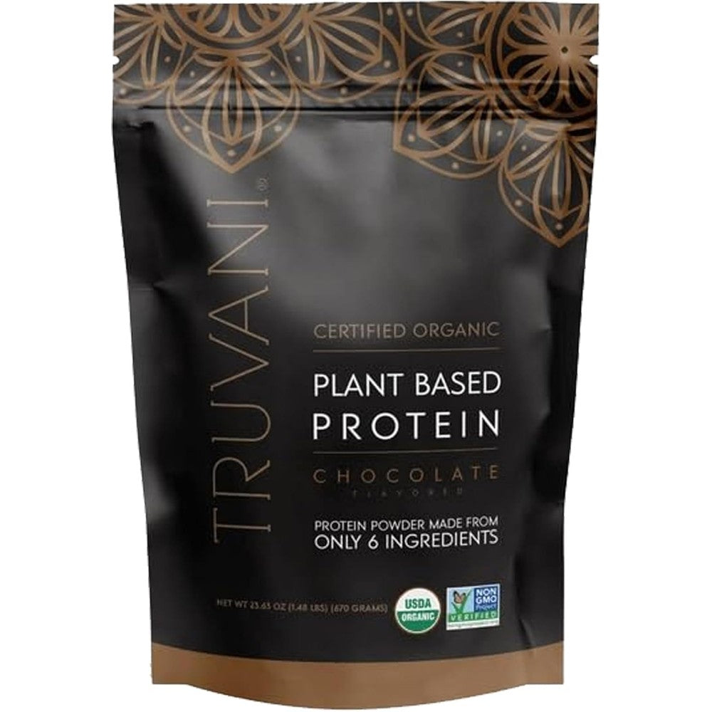 Truvani organic vegan pea protein powder chocolate flavor 20 servings container