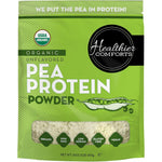 Healthier Comforts Organic Pea Protein Powder front view of 1 pound bag for vegan nutrition.