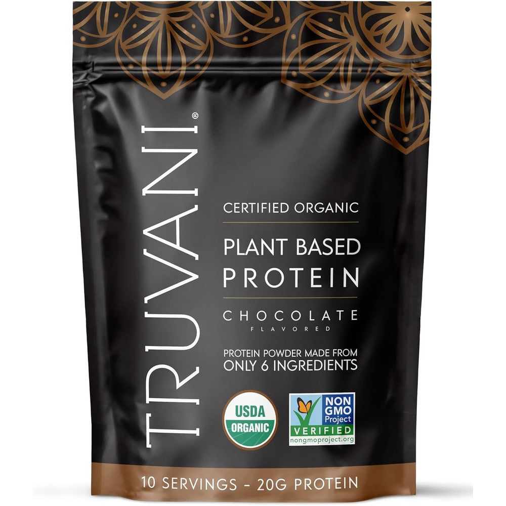 Truvani Vegan Pea Protein Powder Chocolate front view package.
