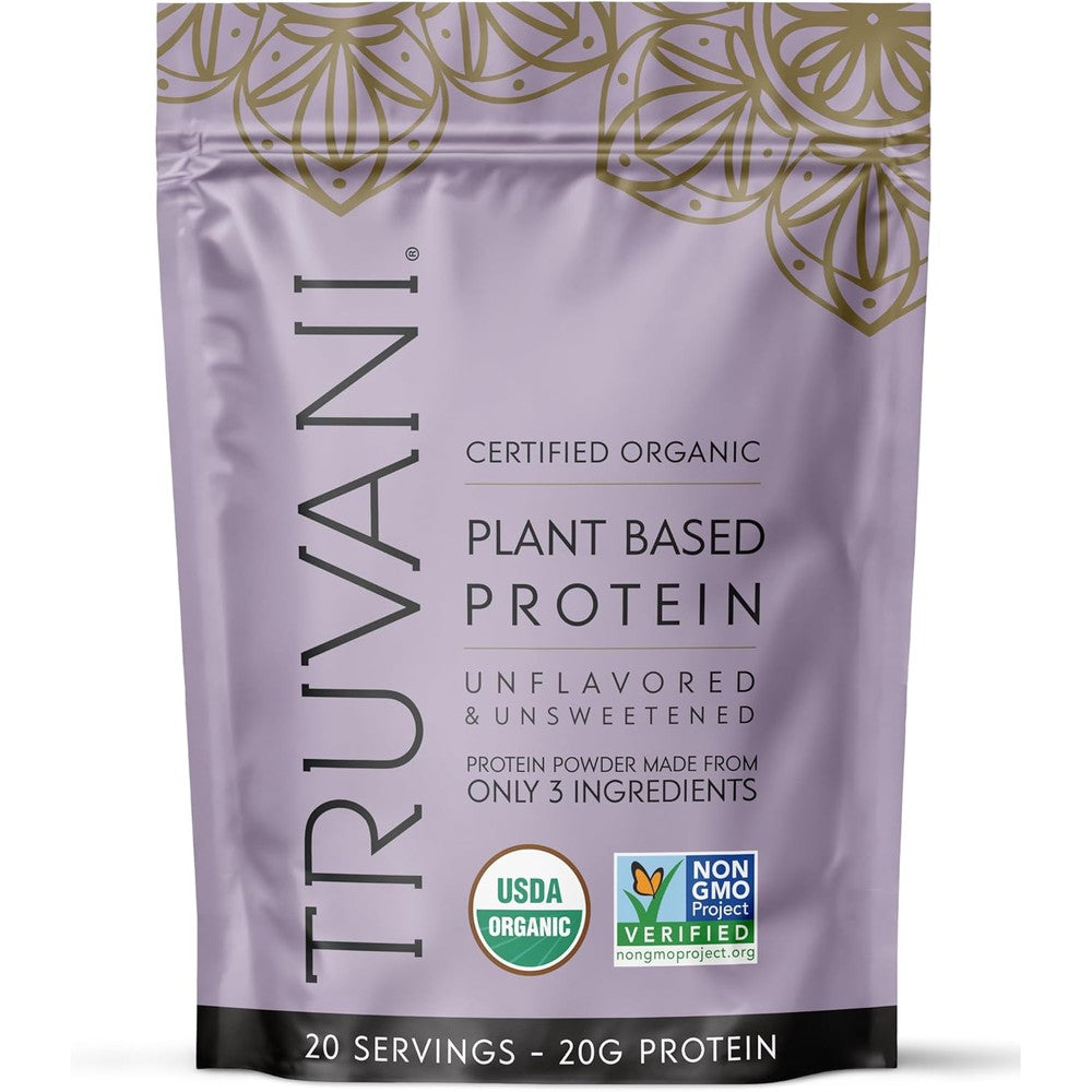 Truvani Organic Pea Protein Powder Unflavored front view plant based protein bag
