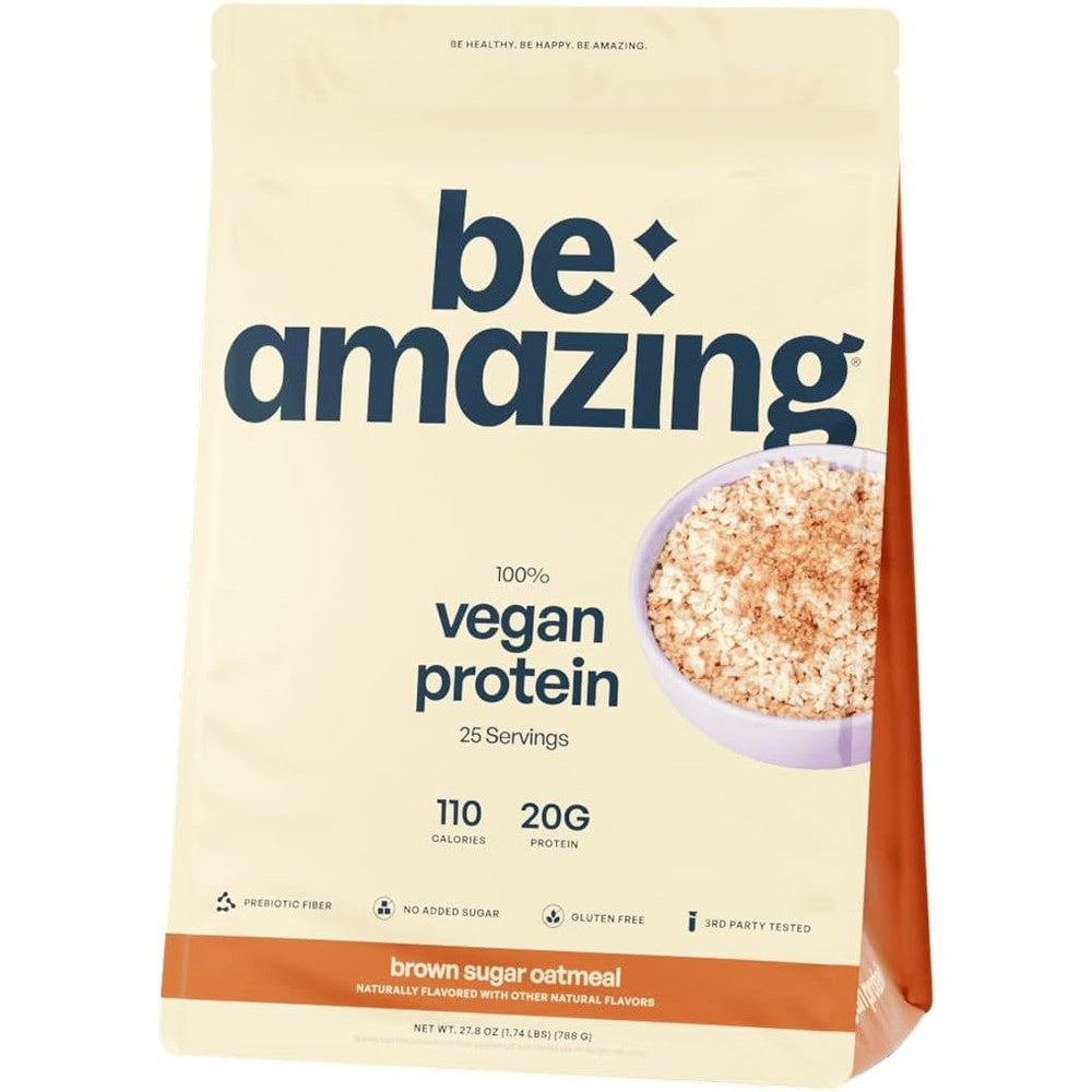 BE AMAZING Vegan Protein Powder Brown Sugar Oatmeal front view for muscle recovery