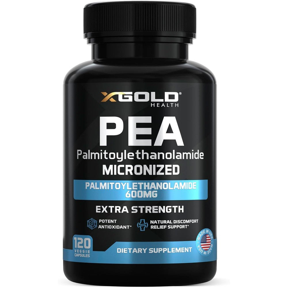 X Gold Health Palmitoylethanolamide PEA 600mg bottle front view for joint support.