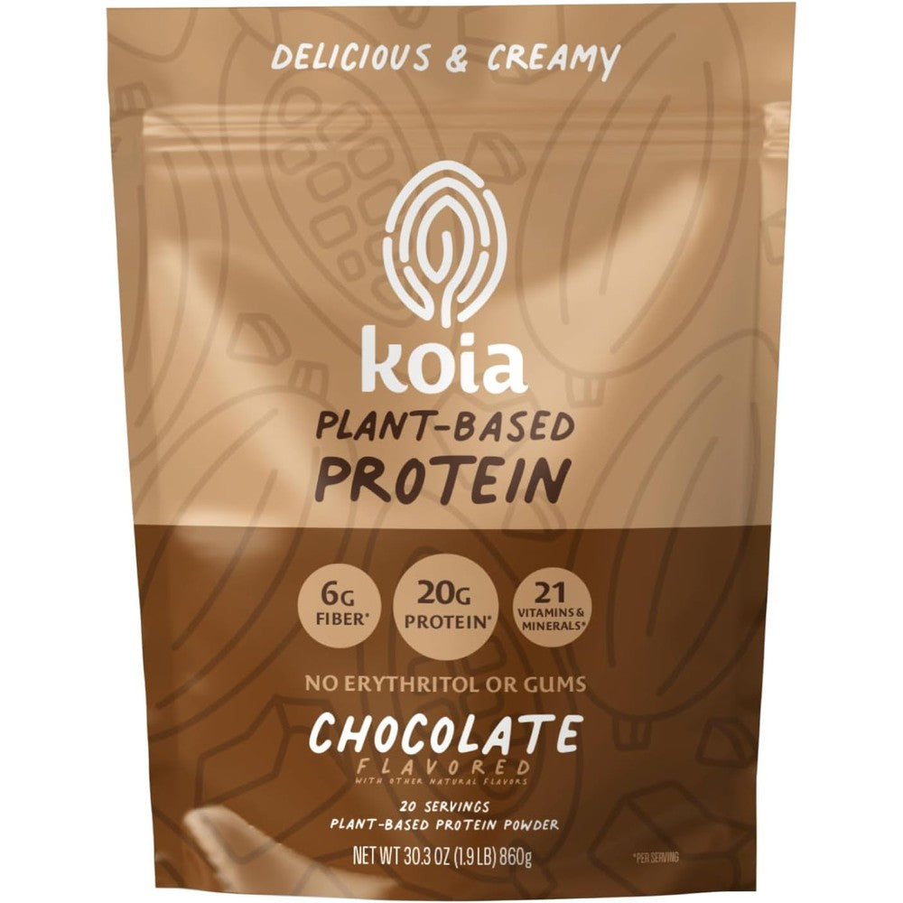 Koia Plant Based Protein Powder Chocolate front view for vegan muscle recovery.