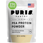 PURIS Pea Protein Powder front view showing 27 grams protein claim.
