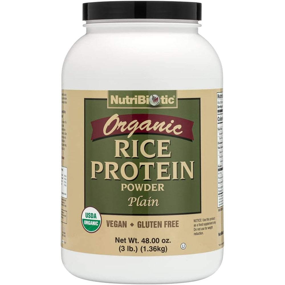 NutriBiotic Certified Organic Rice Protein Plain 3 Pound front view for vegan nutrition.