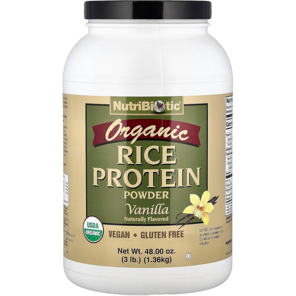 NutriBiotic Organic Rice Protein Vanilla 3 Pounds front view vegan supplement.