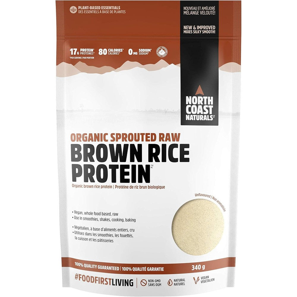 North Coast Naturals Organic Sprouted Raw Brown Rice Protein 340g bag front view
