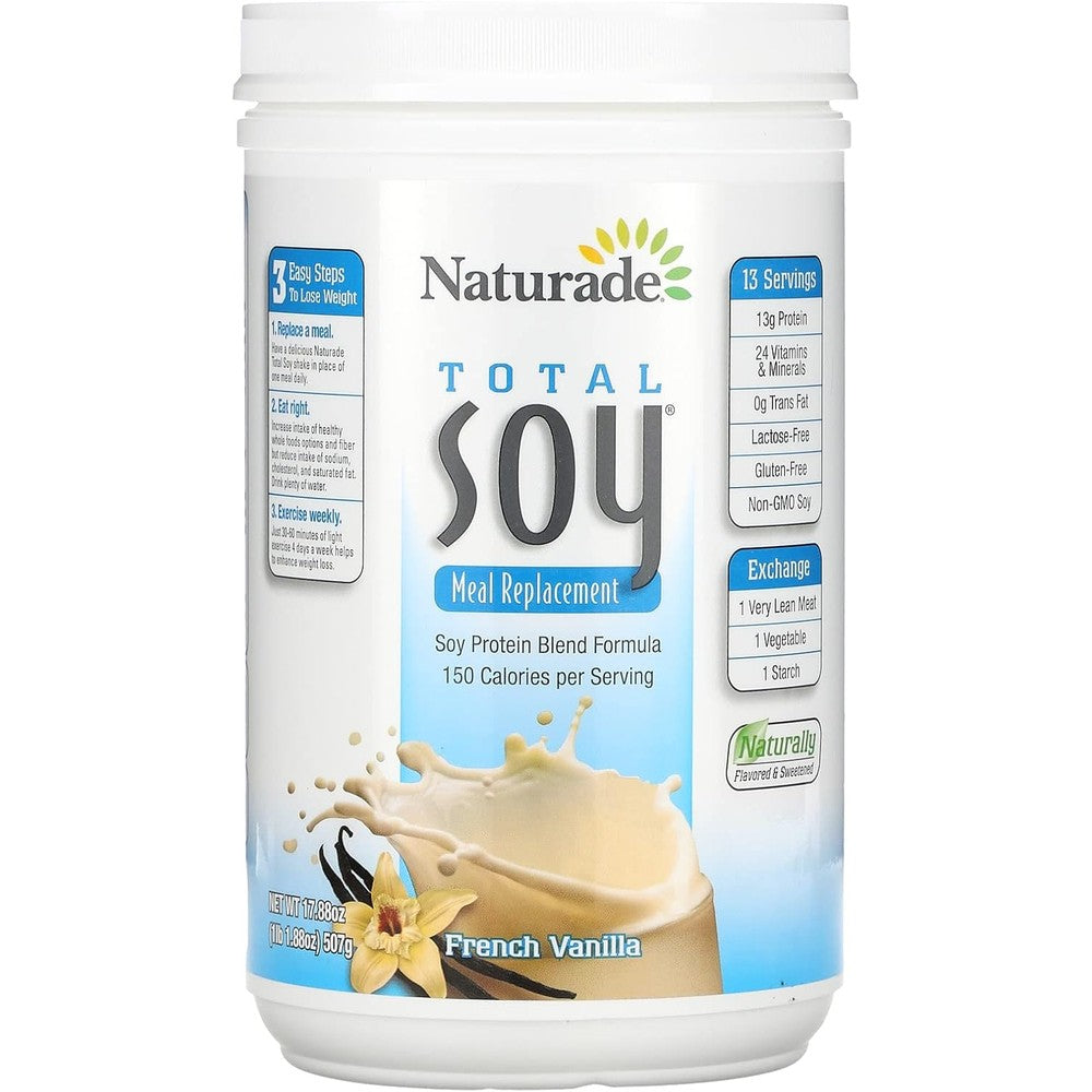 Naturade Total Soy Meal Replacement French Vanilla tub front view for weight loss.