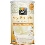 365 Everyday Value Soy Protein Powder front view of 15.63 ounce container.