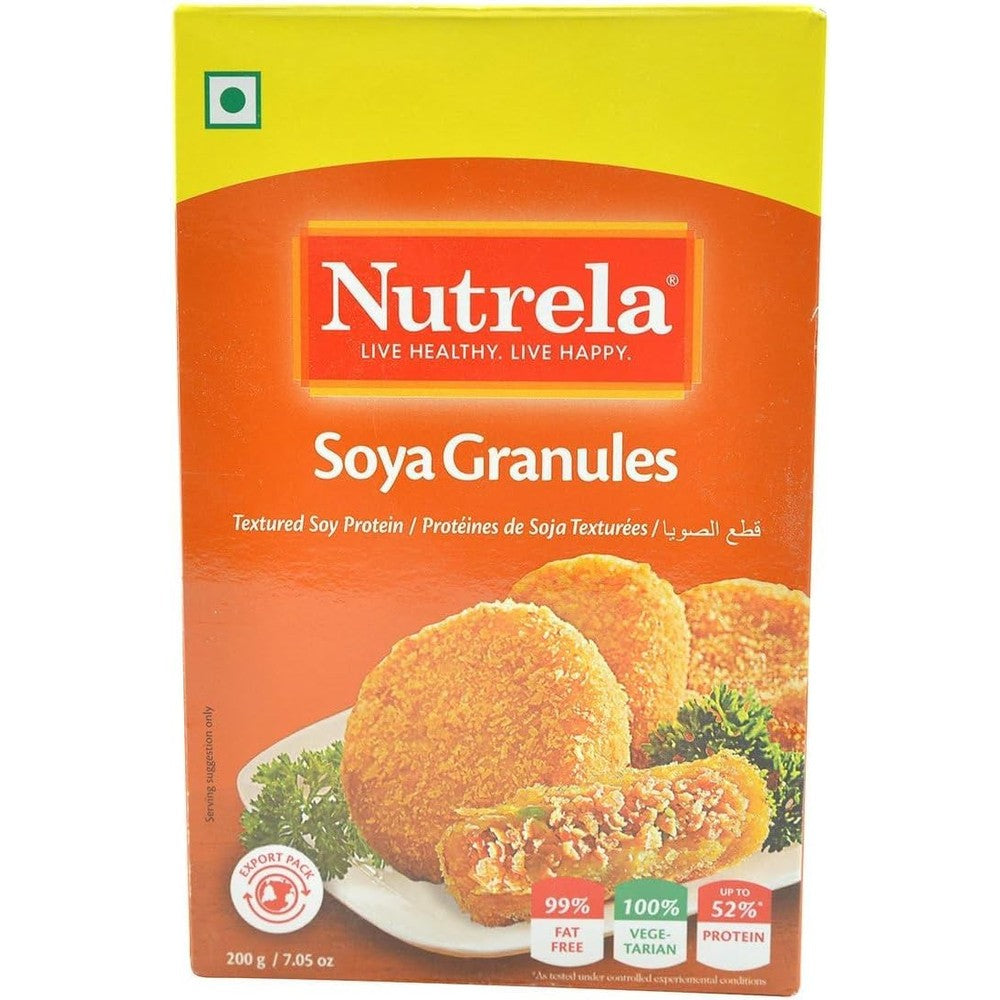 Nutrela Soya Granules 200 Grams front packaging high protein vegetarian food.