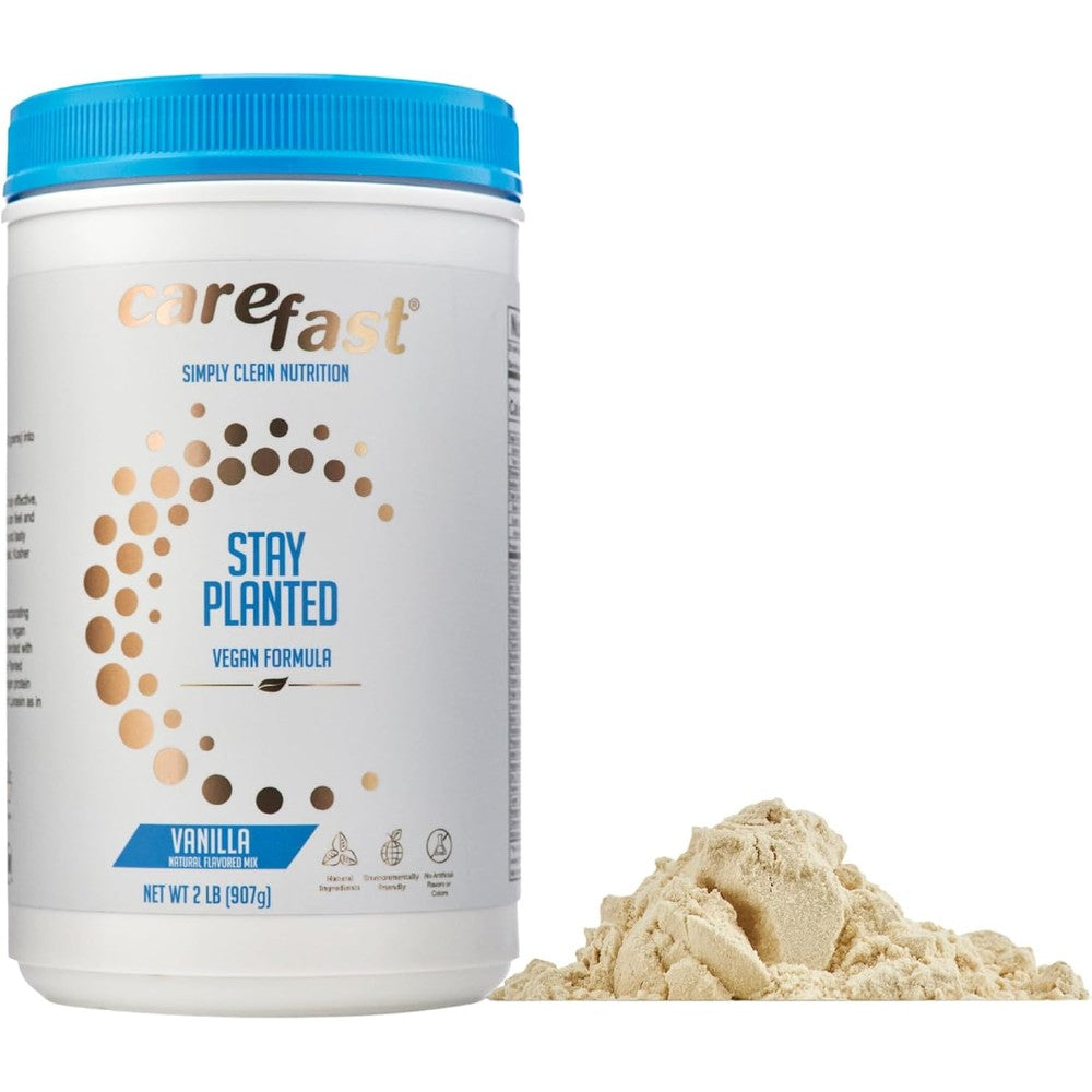 Carefast Soy-Pro100 Vanilla 2 Pounds front tub view vegan protein powder