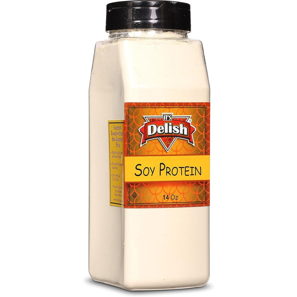 It's Delish Soy Protein Powder 14 ounce jar front view for plant based nutrition