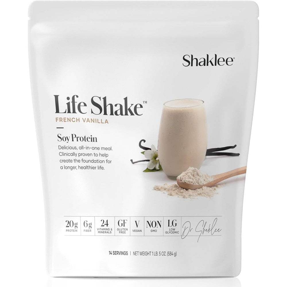 Shaklee Life Shake Soy Protein French Vanilla front packaging for weight management.