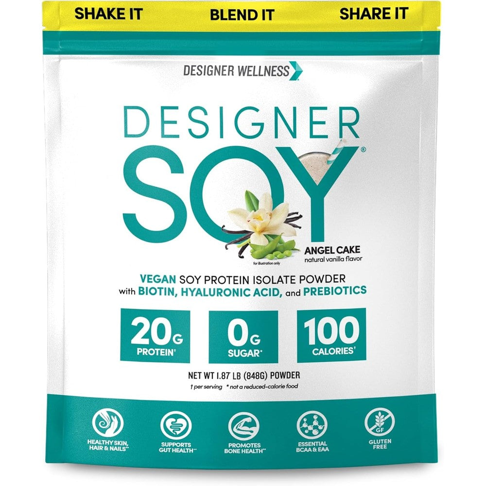 Designer Wellness Soy Isolate Protein Powder Angel Cake Vanilla front tub view