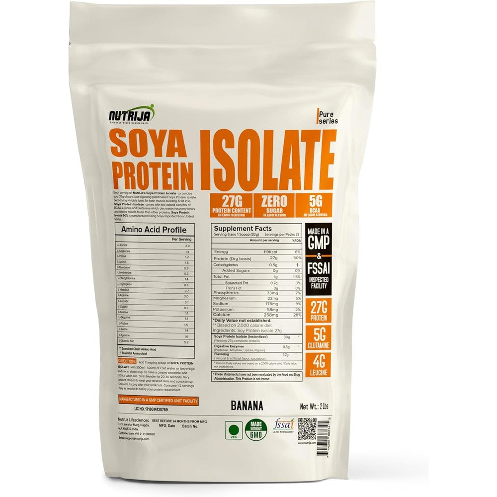 Nutrija Soya Protein Isolate 90% Banana 2Lbs front view for muscle growth