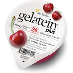 Medtrition Gelatein Plus Cherry front view high protein gelatin cup.