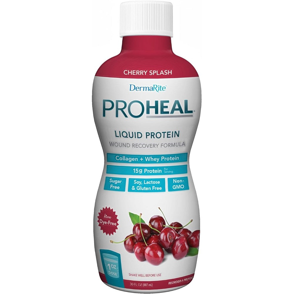 DermaRite ProHeal Liquid Protein bottle front view showing wound recovery formula.