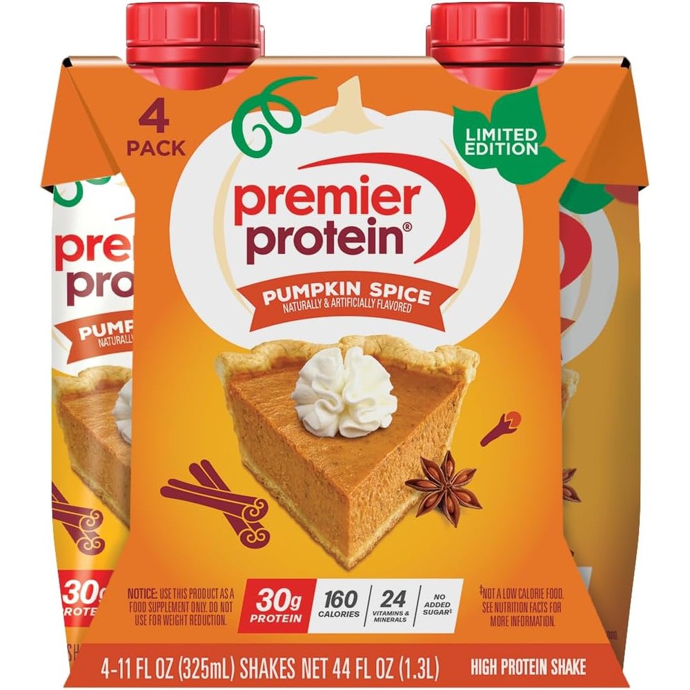 Premier Protein Pumpkin Spice 4 Pack front view showing 30g protein label