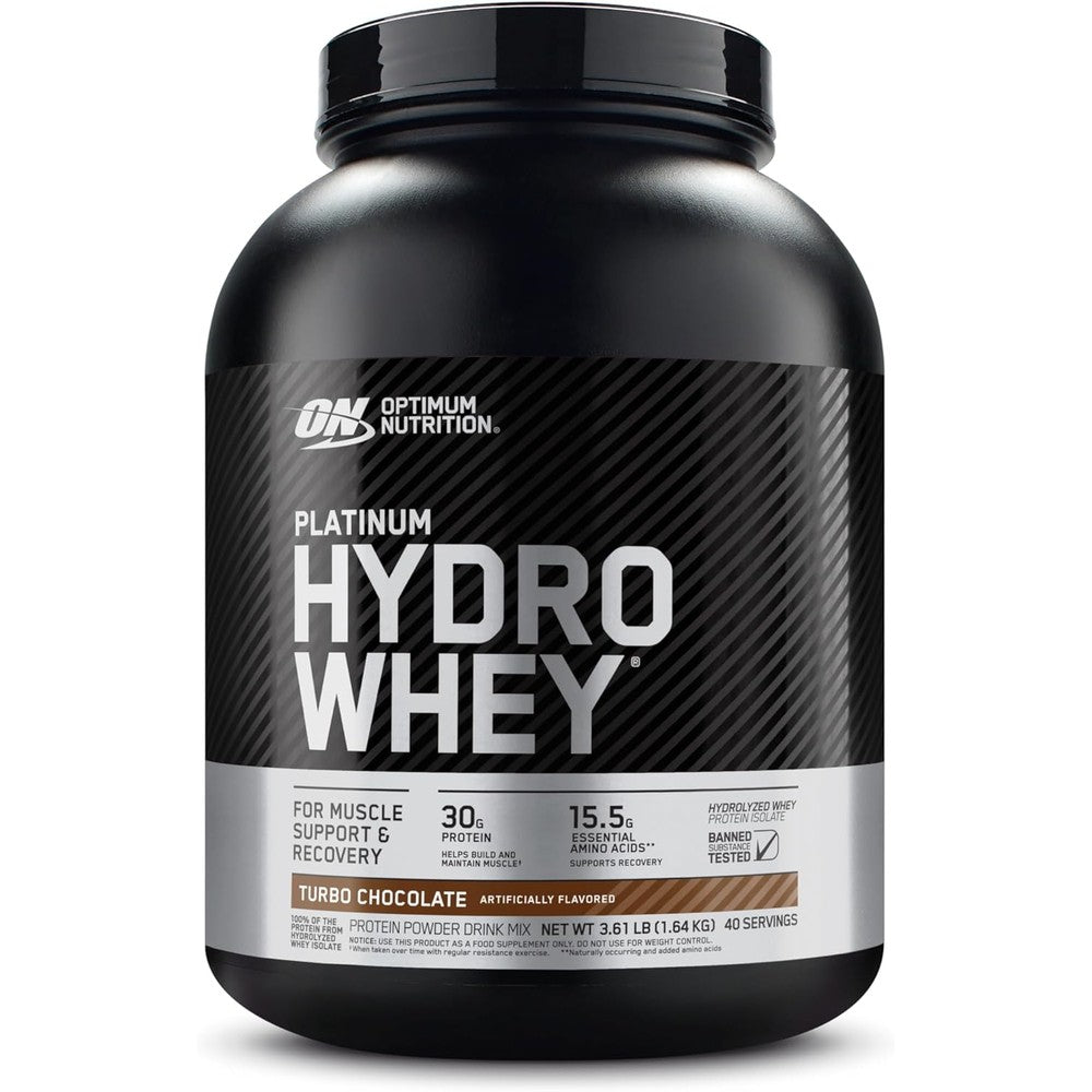 Optimum Nutrition Platinum Hydrowhey Turbo Chocolate front view for muscle recovery