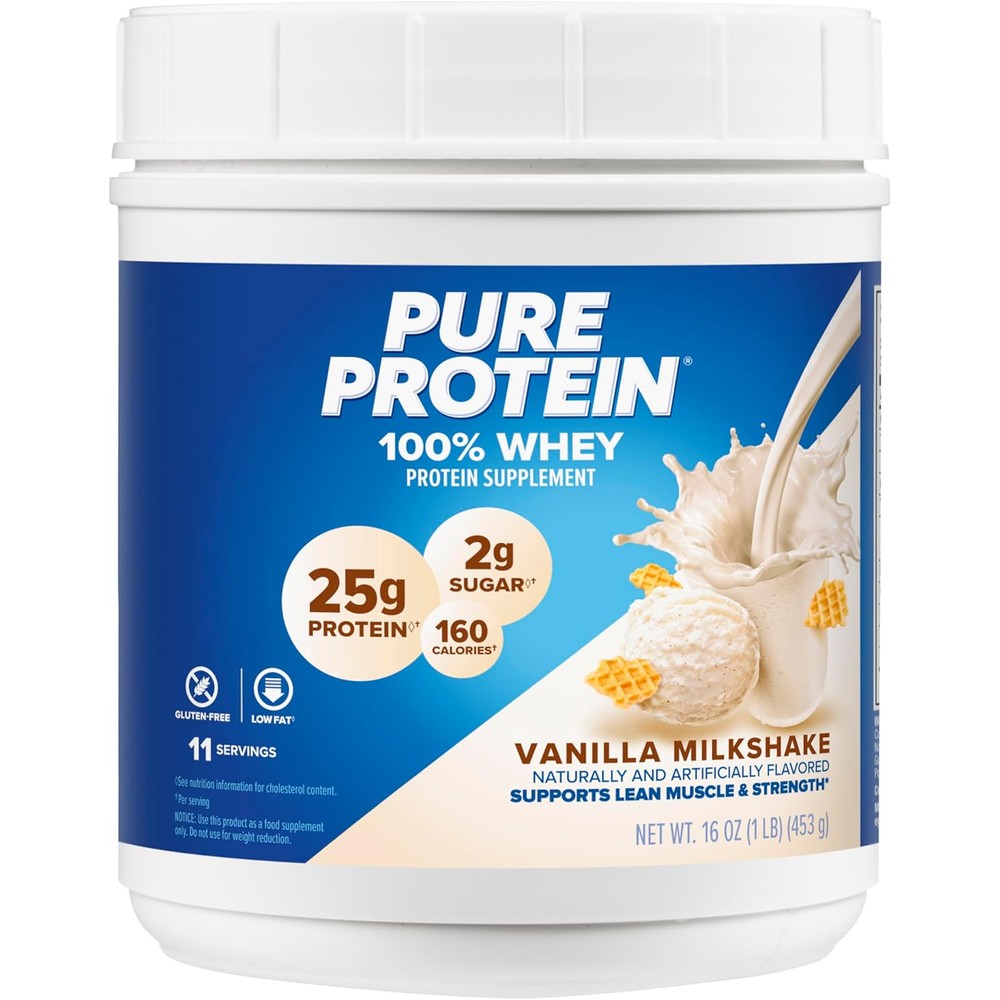 Pure Protein 100% Whey Protein Powder Vanilla Cream 1 pound tub