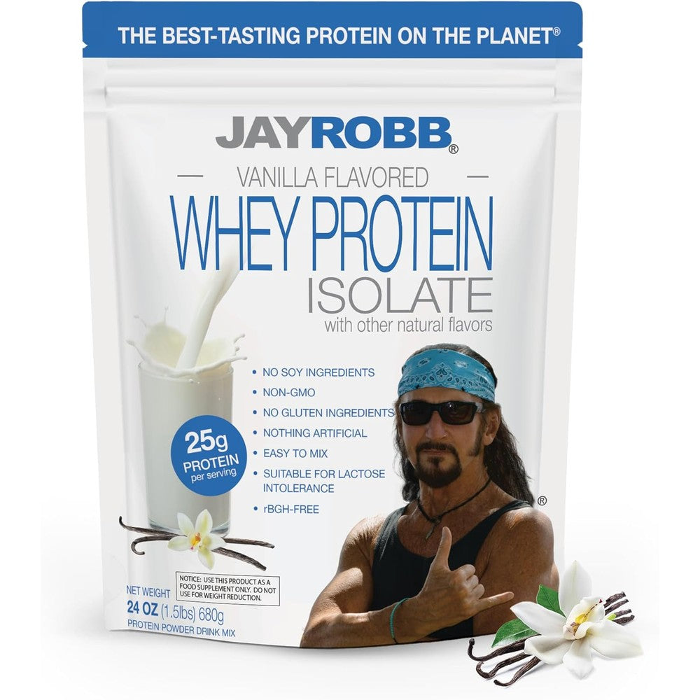 Jay Robb Whey Protein Isolate Powder Grass Fed Vanilla 1.5 pound tub