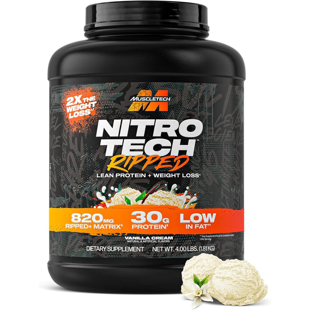 MuscleTech Nitro-Tech Ripped Vanilla Cream front view whey protein isolate