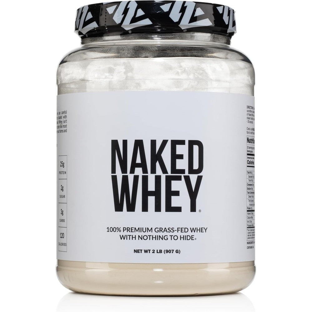 Naked Nutrition Naked Whey 2lb tub front view for clean muscle building.