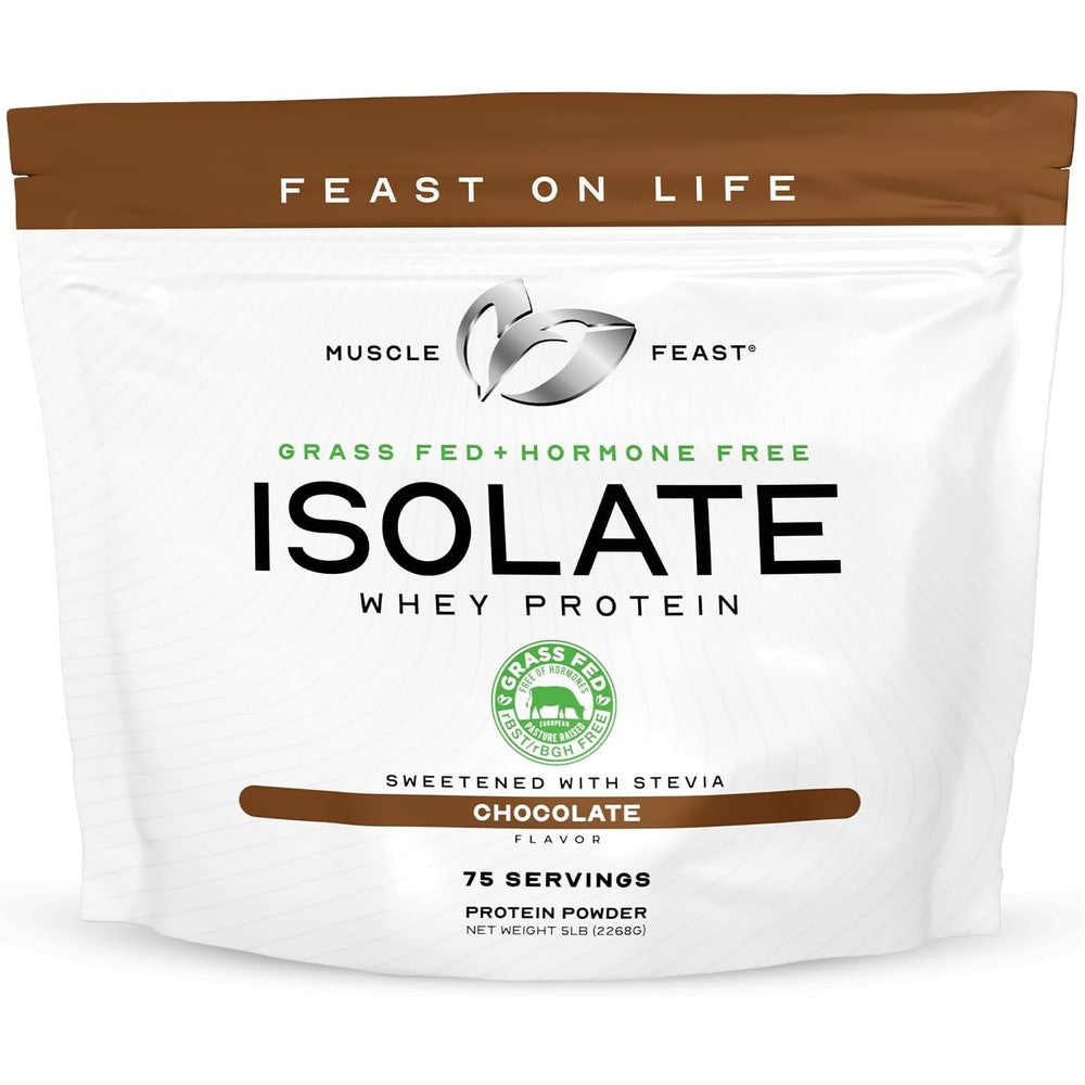 Muscle Feast Grass Fed Whey Protein Isolate 5lb chocolate bag front view