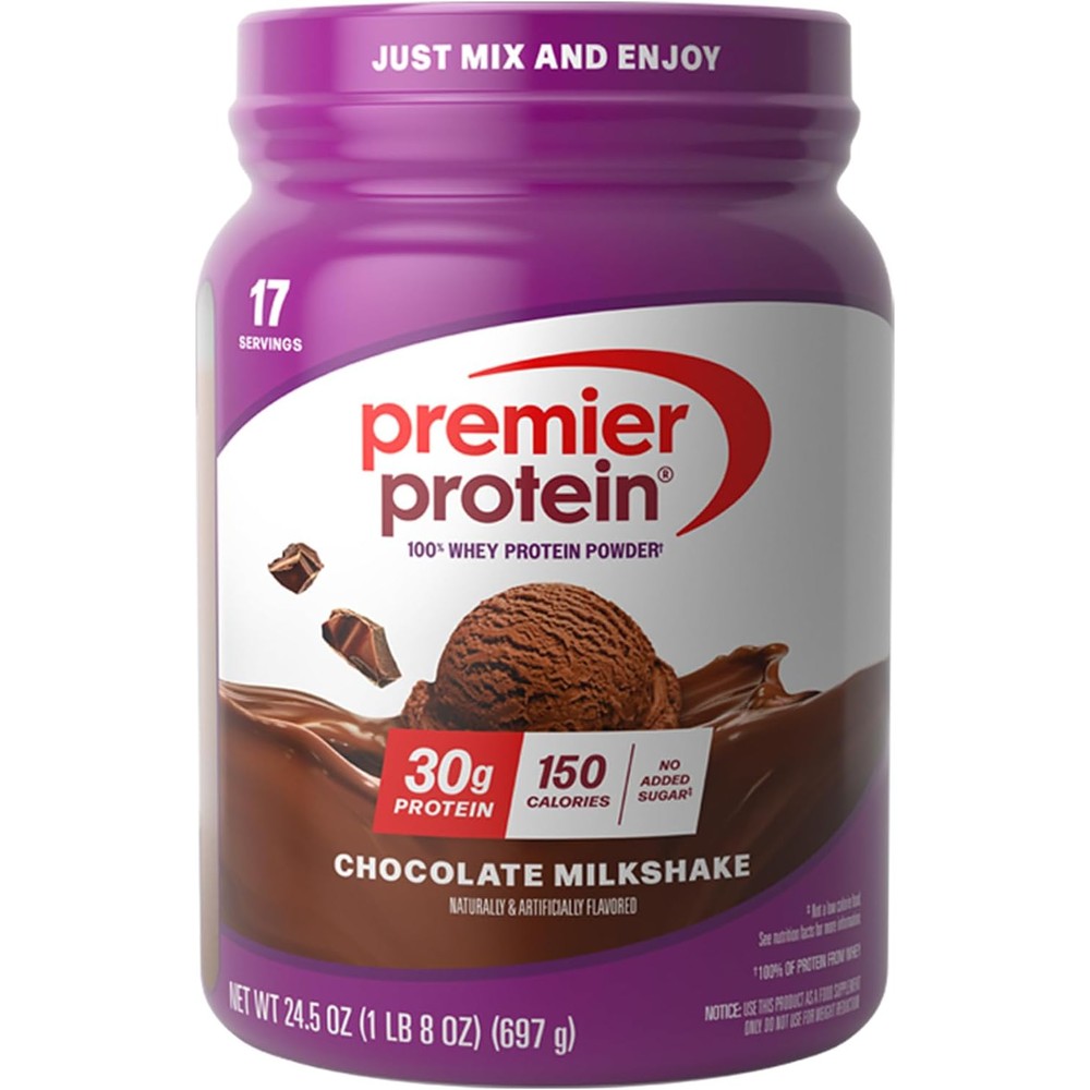 Premier Protein Chocolate Milkshake Powder front container view high protein supplement