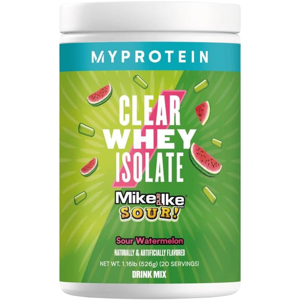 Myprotein Clear Whey Isolate Mike and Ike Sour Watermelon front view protein powder