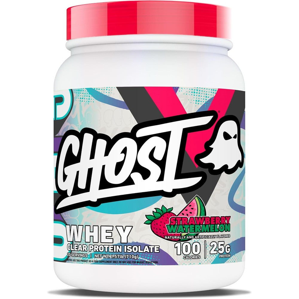 GHOST Clear Whey Isolate Strawberry Watermelon front tub view for muscle gain.