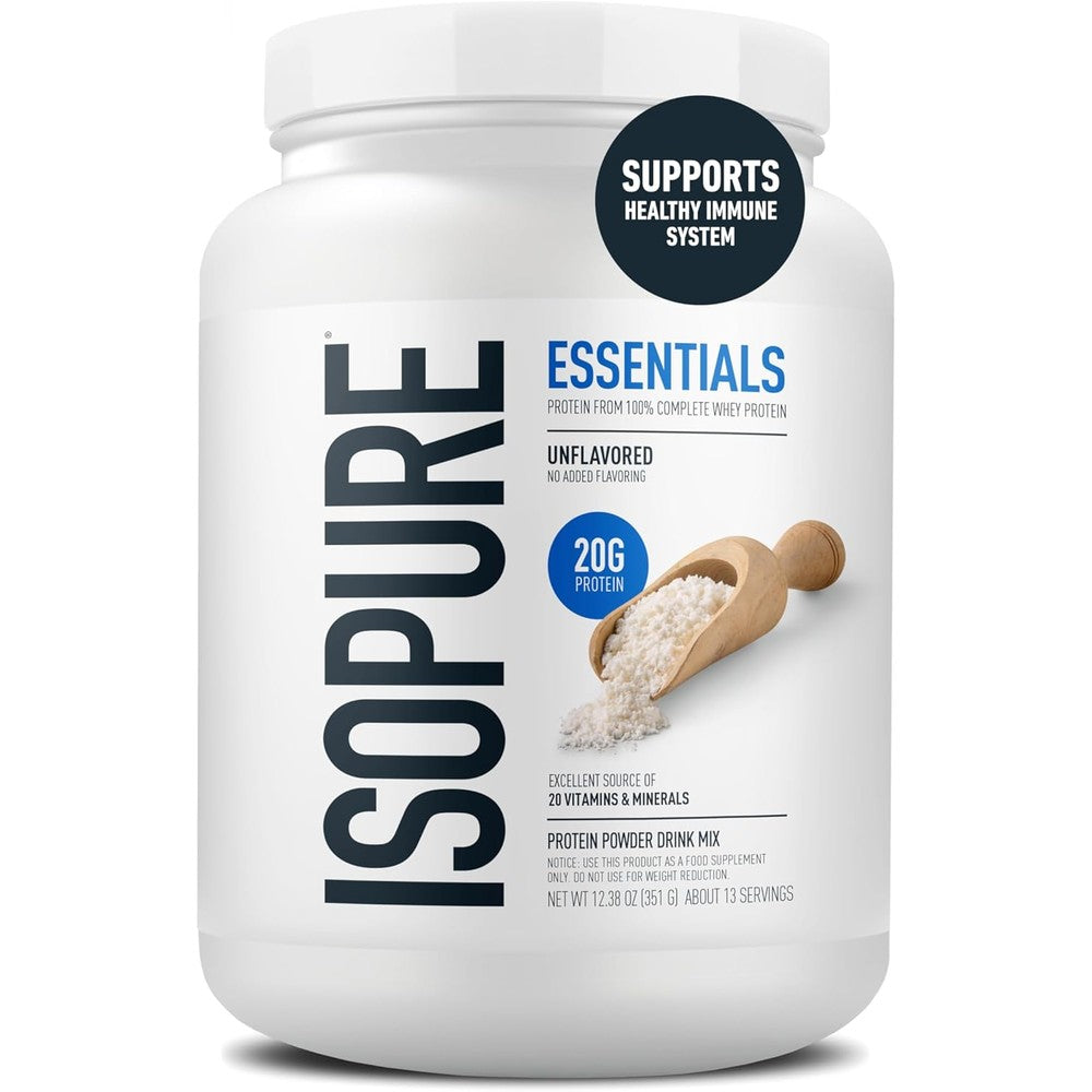 Isopure Essentials Whey Protein Powder front view for muscle recovery