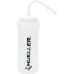 Mueller brand 32 oz natural color sport water bottle with black letters and straw lid