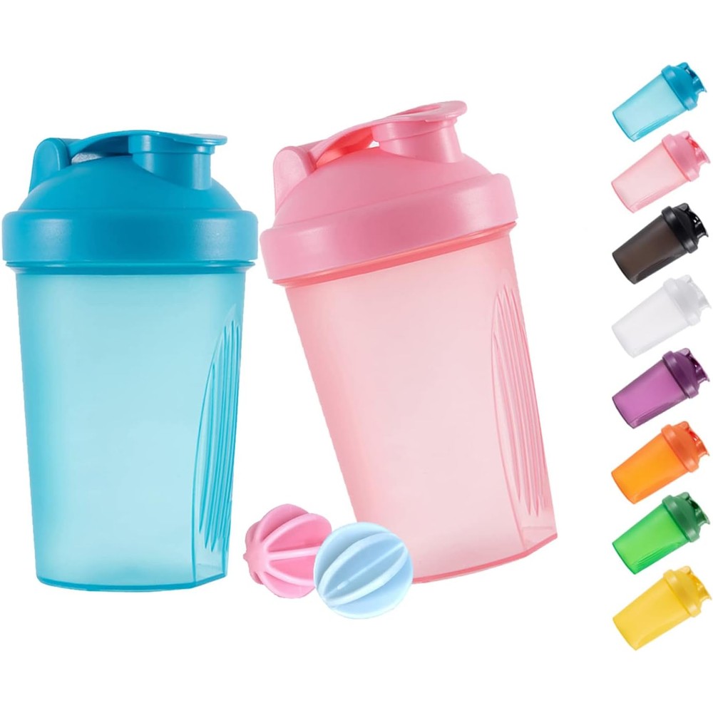 GAISHION shaker bottle 2 pack in blue and pink for protein powder and nutrition shakes